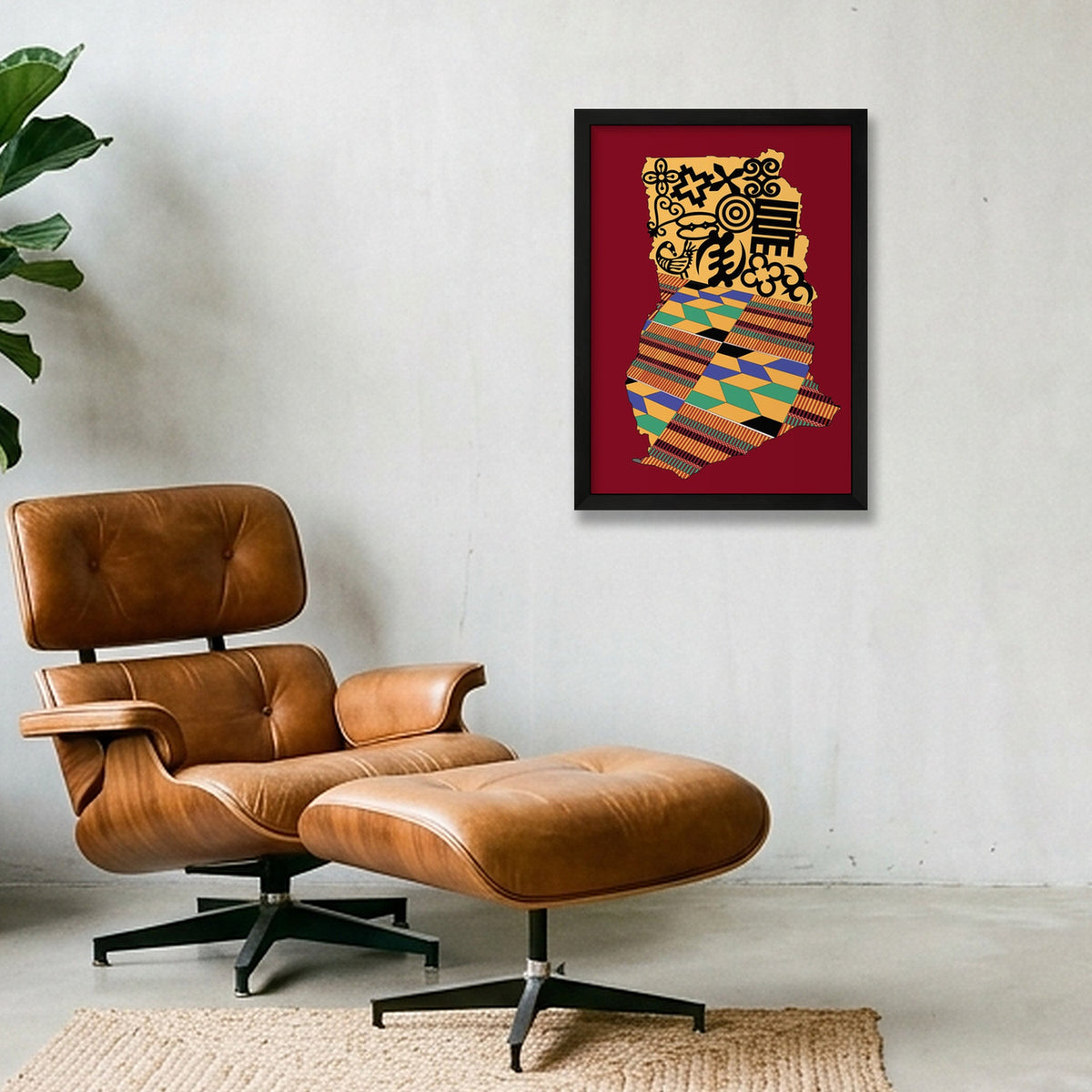 MAP OF GHANA SYMBOLS copy red — A3 (30×42cm, 12×17") Black Frame