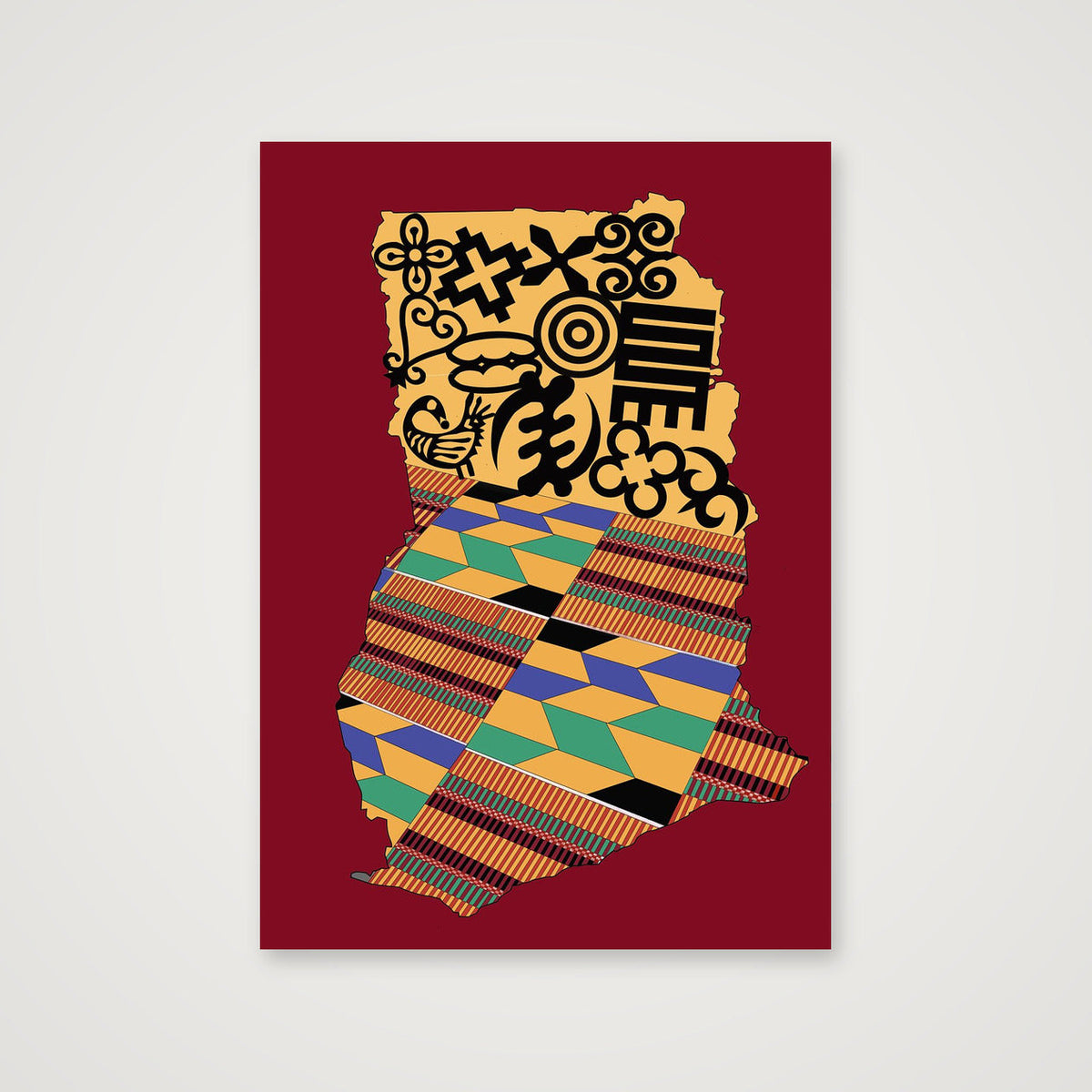 MAP OF GHANA SYMBOLS copy red — A4 (21×30cm, 8×12") Print only