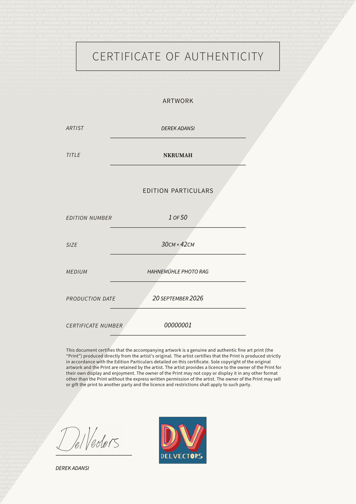 Nkrumah — Certificate of Authenticity