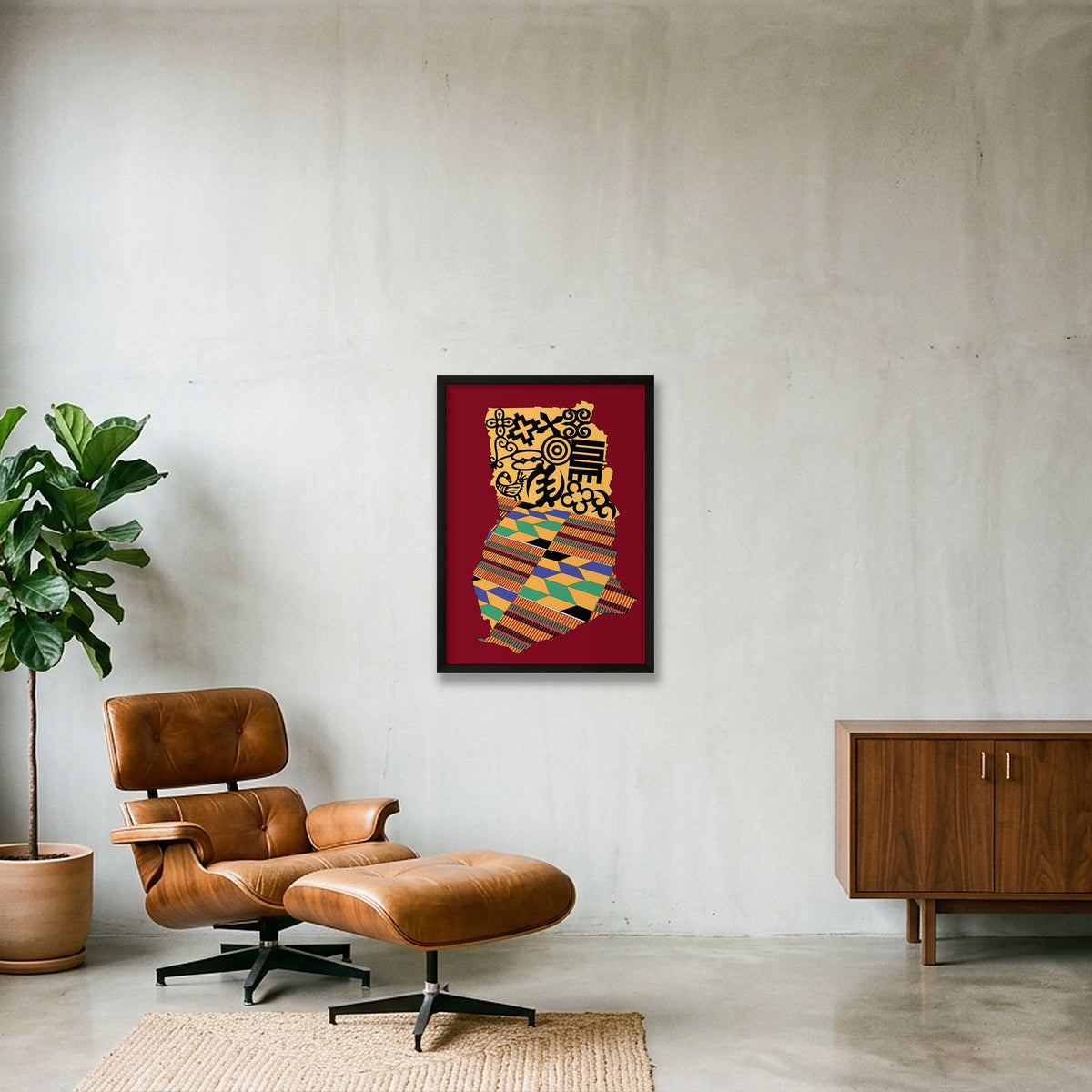 MAP OF GHANA SYMBOLS copy red — 42×59cm, 17×23" Black Frame