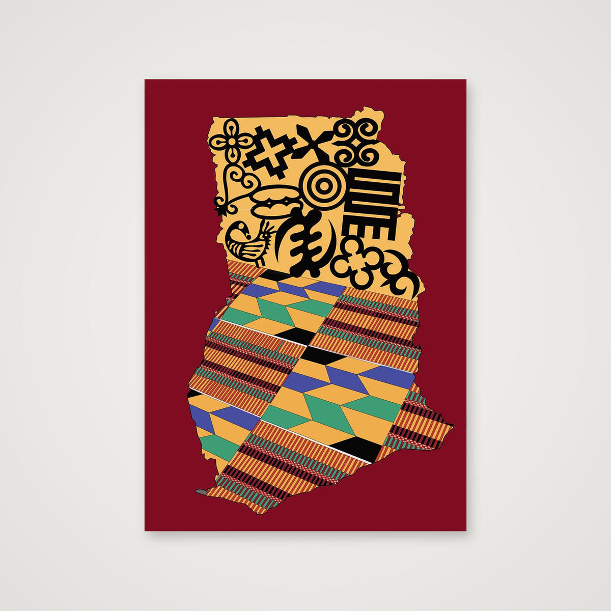 MAP OF GHANA SYMBOLS copy red — 42×59cm, 17×23" Print only