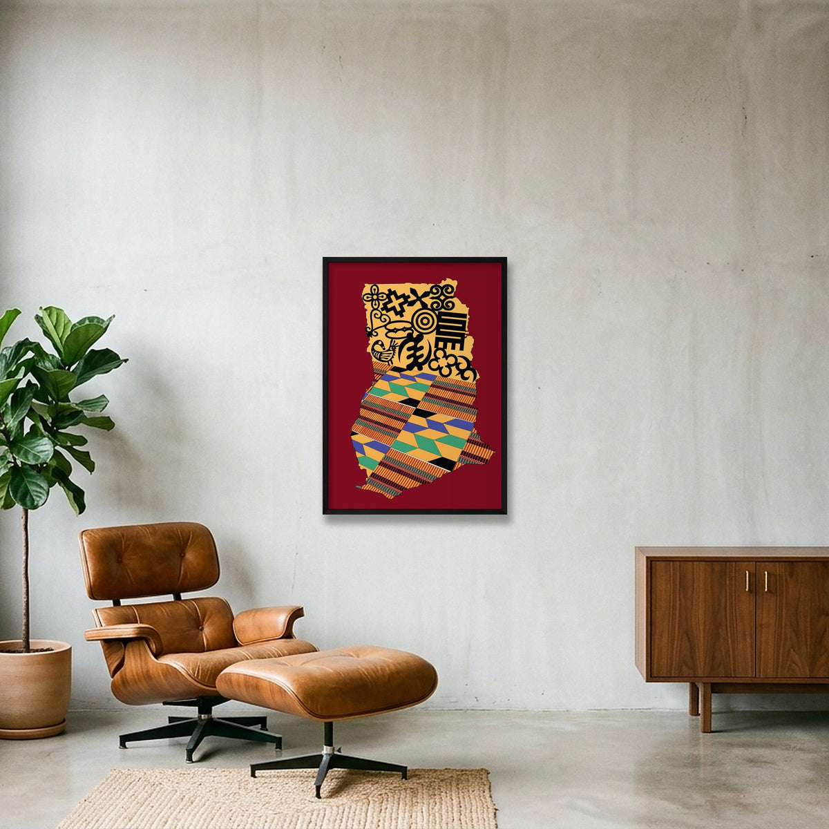 MAP OF GHANA SYMBOLS copy red — 59×84cm, 23×33" Black Frame